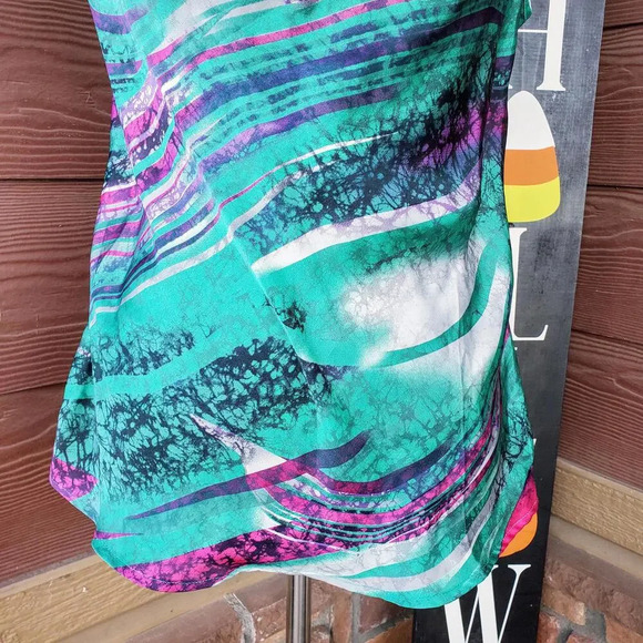 Elementz Abstract Multicolor Sleeveless Silky Draped Collar Blouse Women's Small - Picture 5 of 15